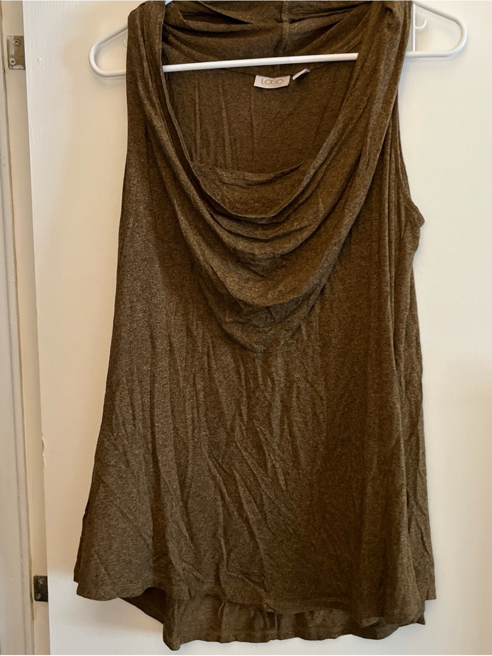 LOGO by Lori‎ Goldstein Olive Green Sleeveless Cowl Neck Top